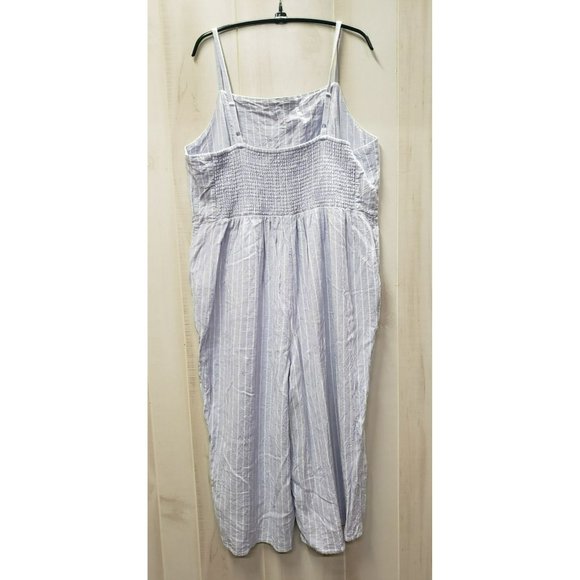 Old Navy Linen Blend Jumpsuit 2X Blue White Stripe Square Neck, Spaghetti Straps - Picture 5 of 11